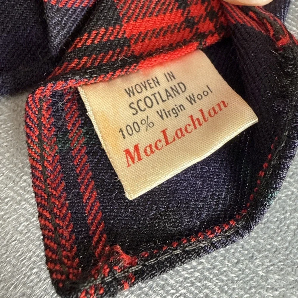 Vintage McLachlan Skinny‎ Tie Mens Navy Blue Tartan Wool Woven in Scotland Read